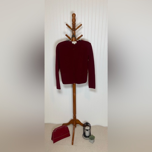 Vintage Casual Corner 100% Wool Cardigan Sweater Jacket - Red Burgundy - Picture 1 of 6